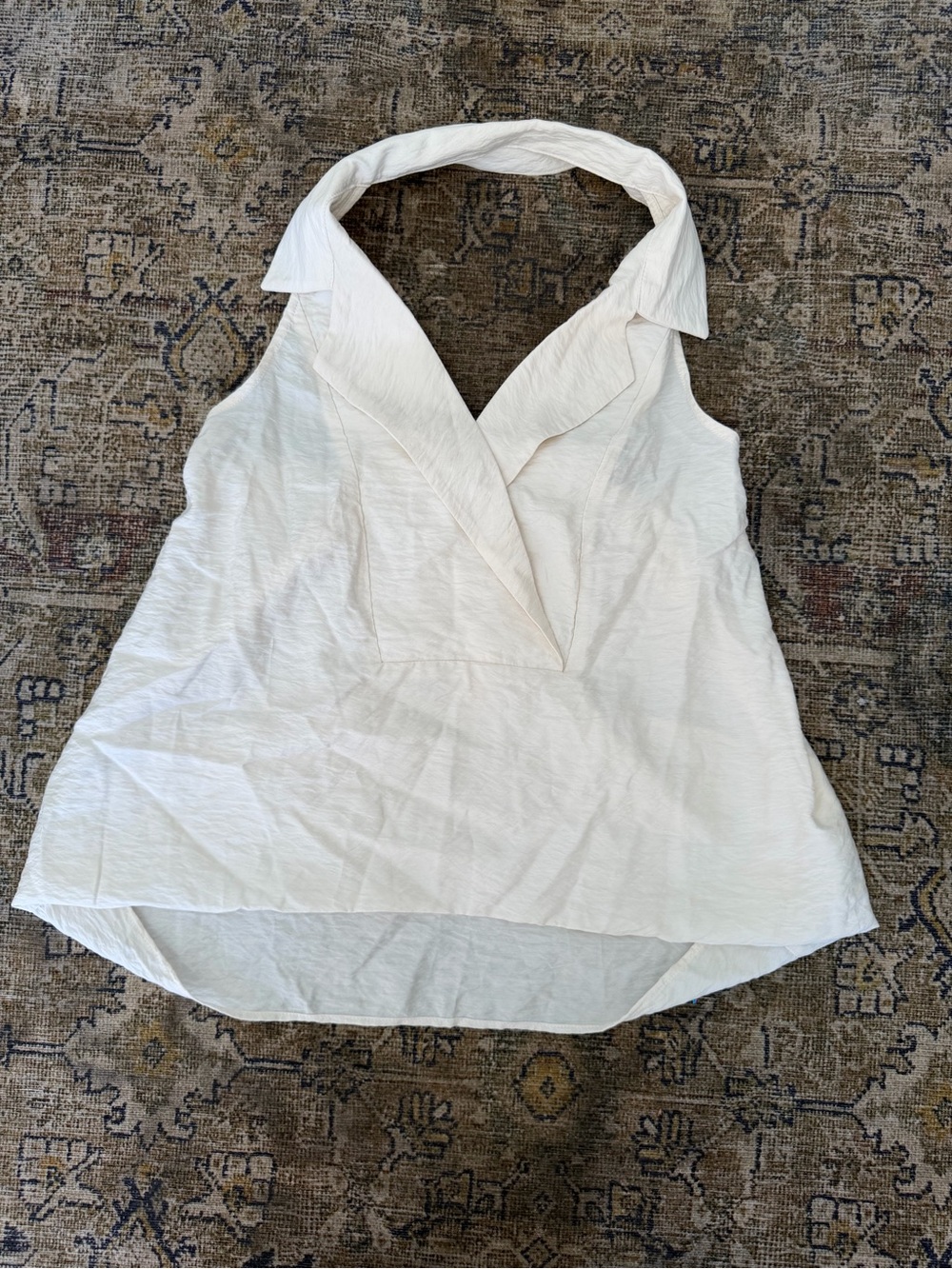 Anthropologie Cream Halter V-Neck Sleeveless Top